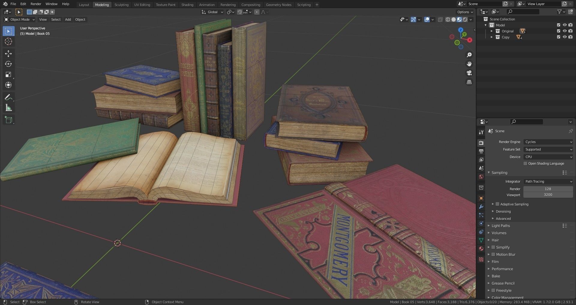 6 Old Books Medieval Low-poly 3D model_13