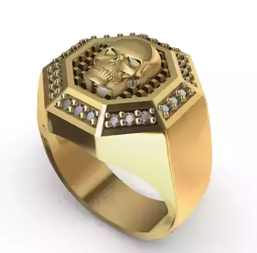 Anel caveira sextavado 3D print model