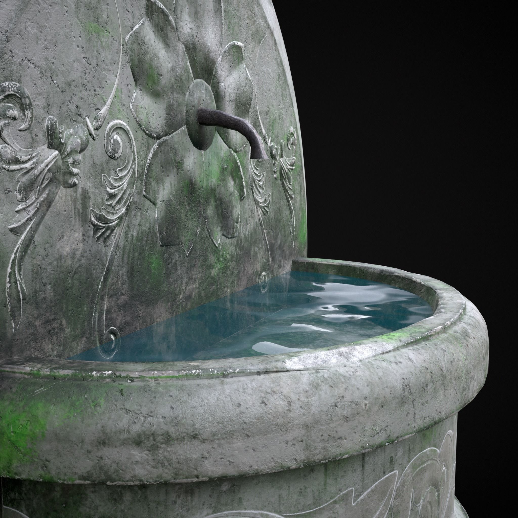 Round Floral Wall Fountain Low-poly 3D model_11