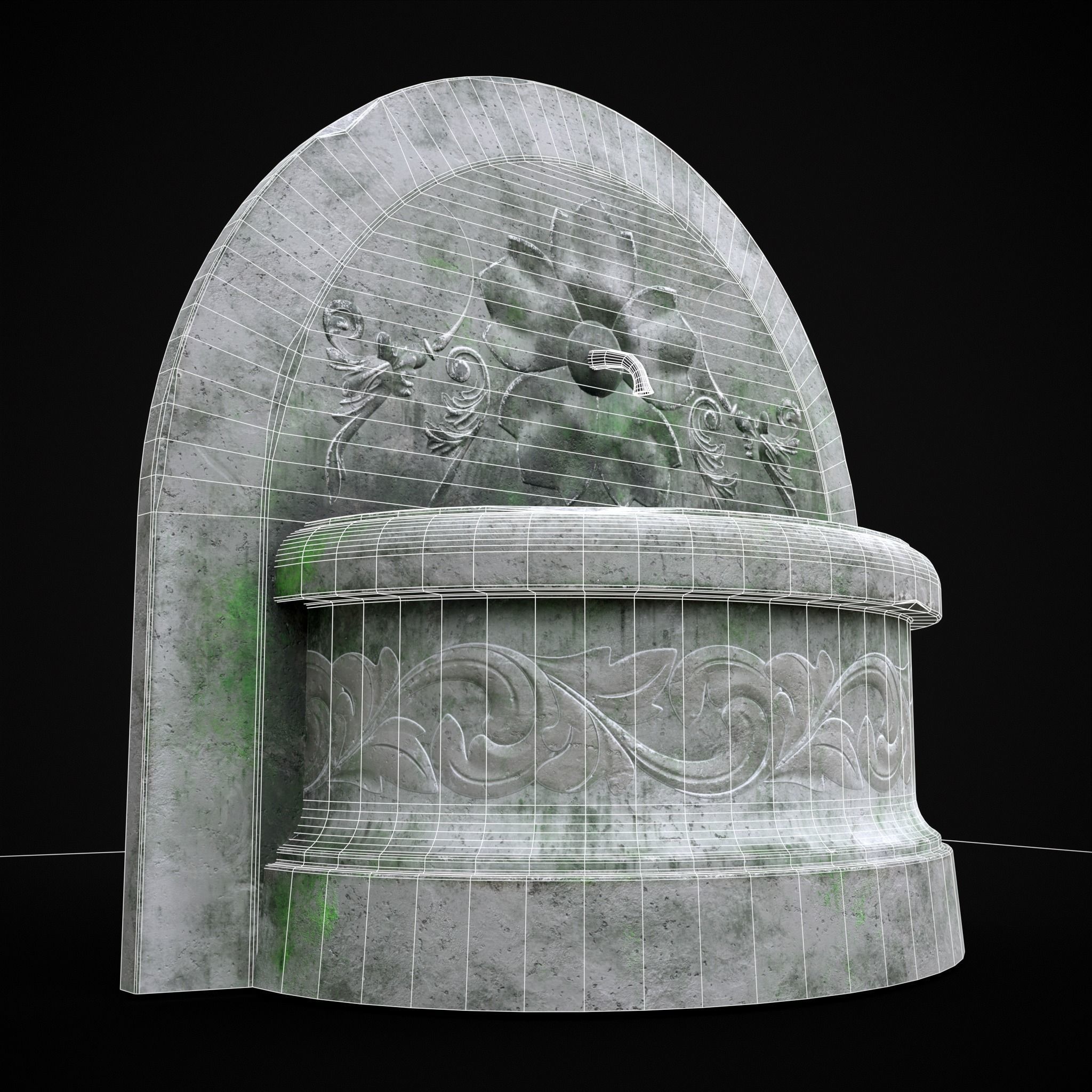 Round Floral Wall Fountain Low-poly 3D model_8