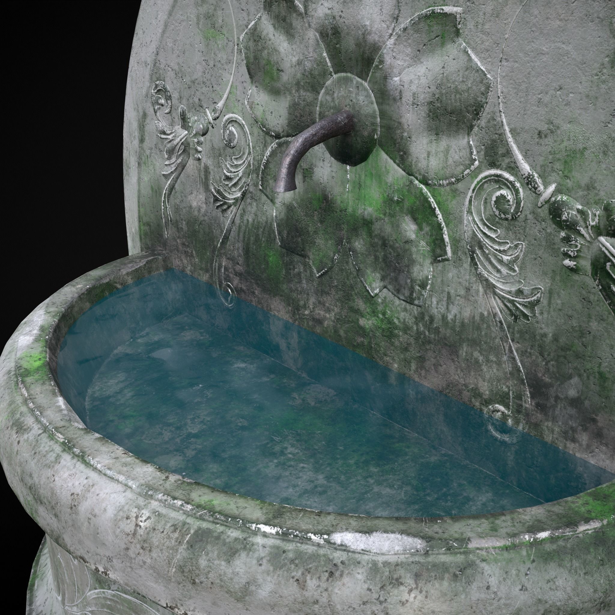 Round Floral Wall Fountain Low-poly 3D model_9