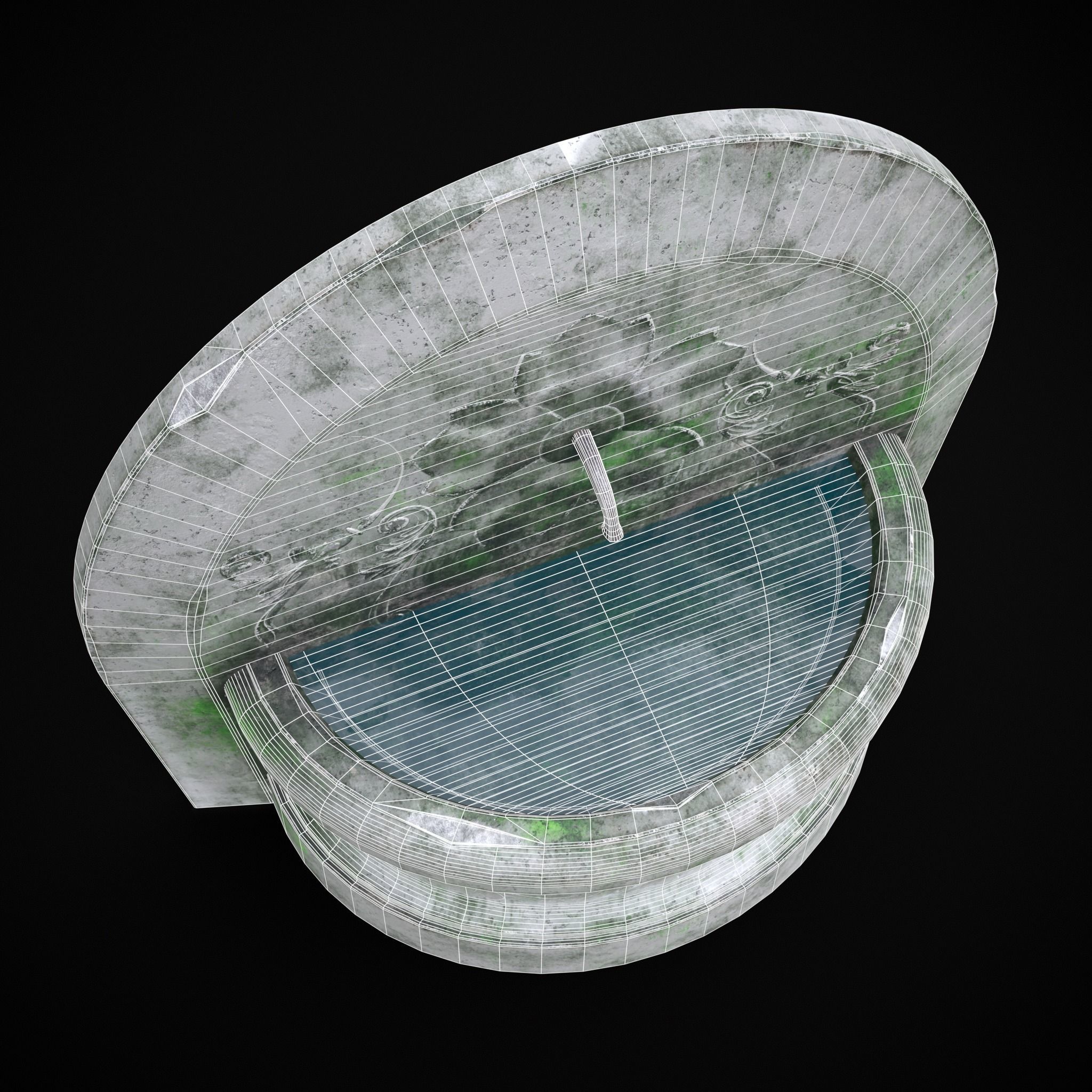 Round Floral Wall Fountain Low-poly 3D model_4