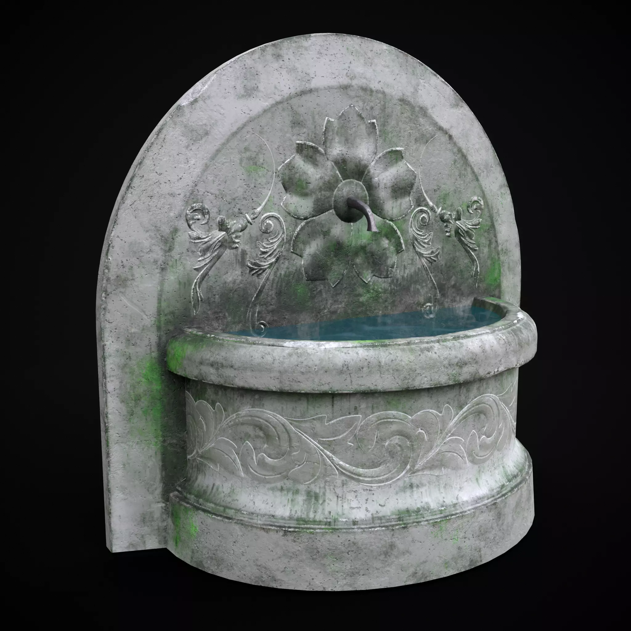Round Floral Wall Fountain Low-poly 3D model_0
