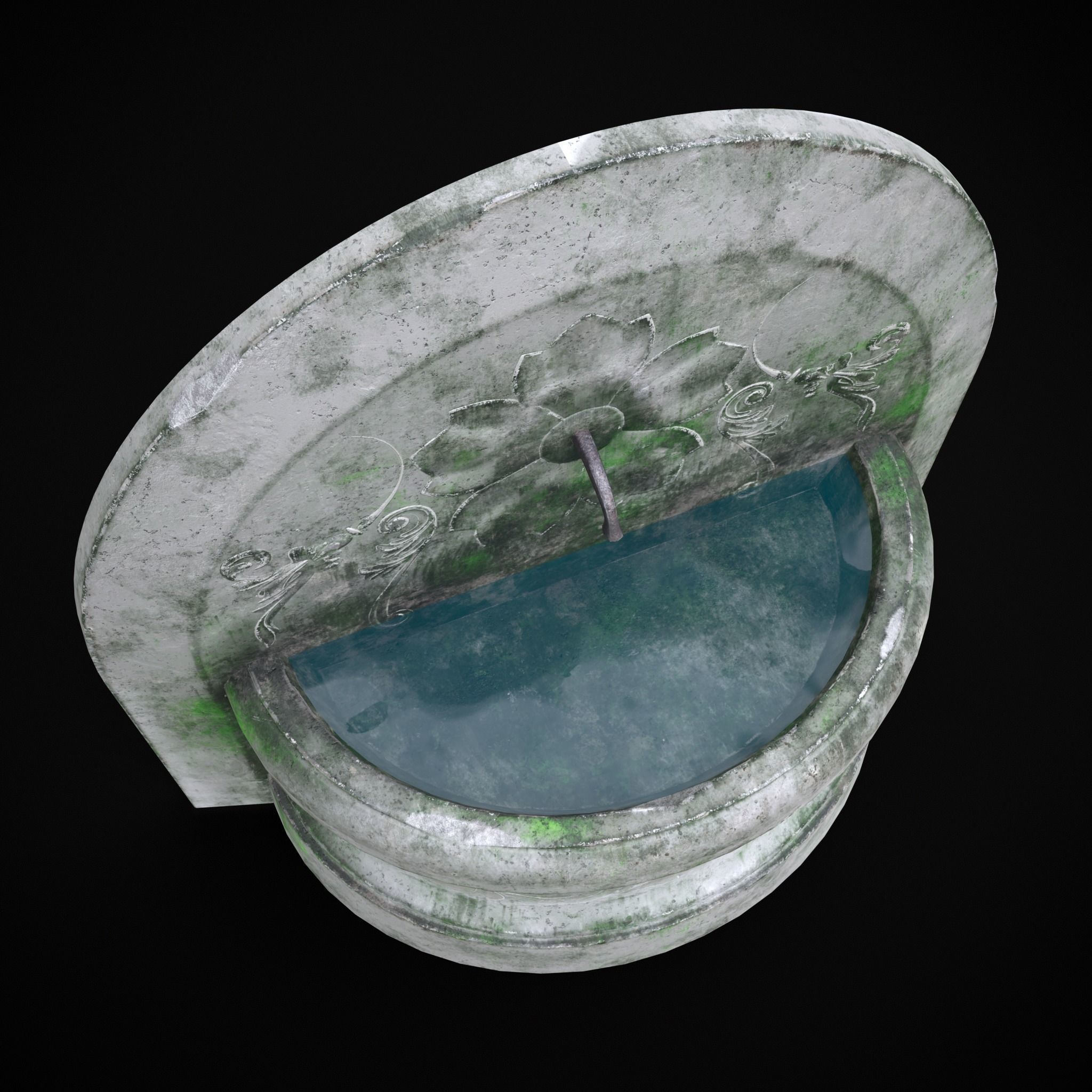 Round Floral Wall Fountain Low-poly 3D model_3