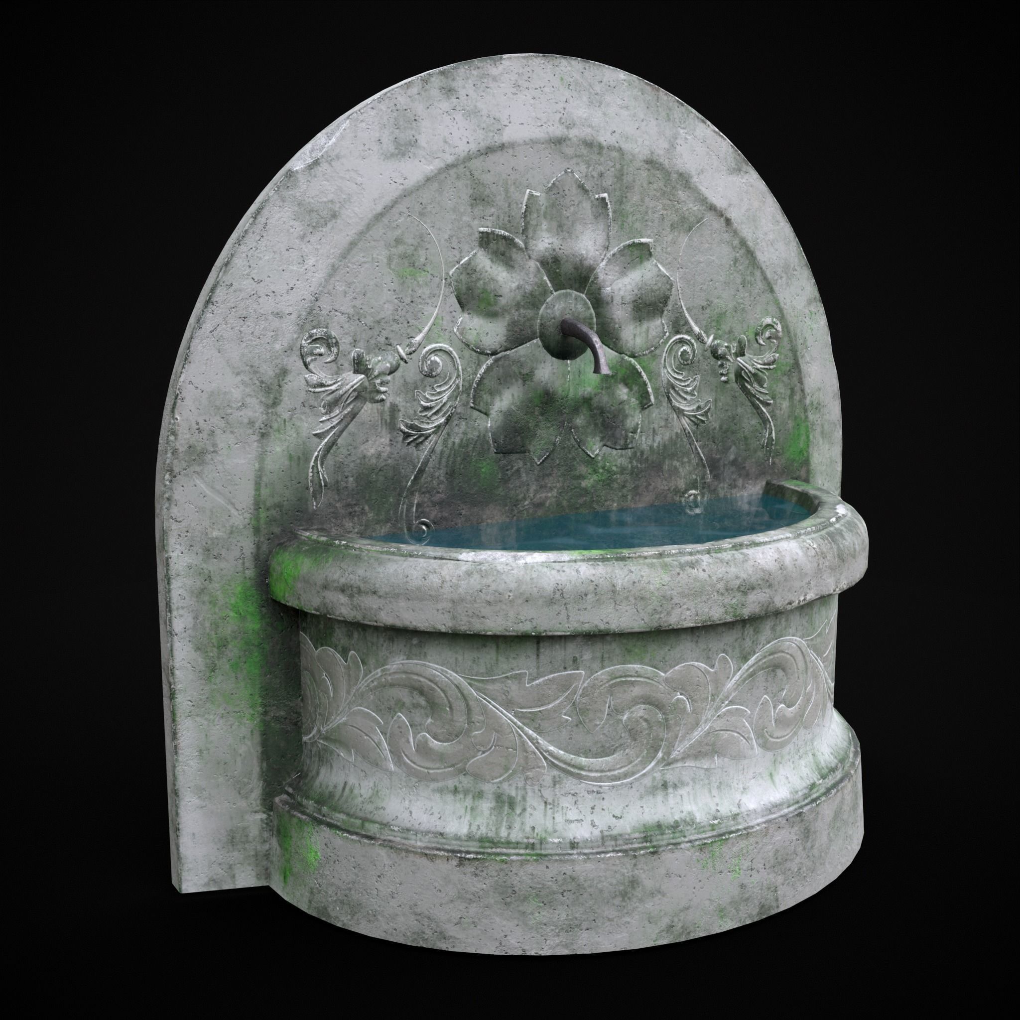 Round Floral Wall Fountain Low-poly 3D model_15