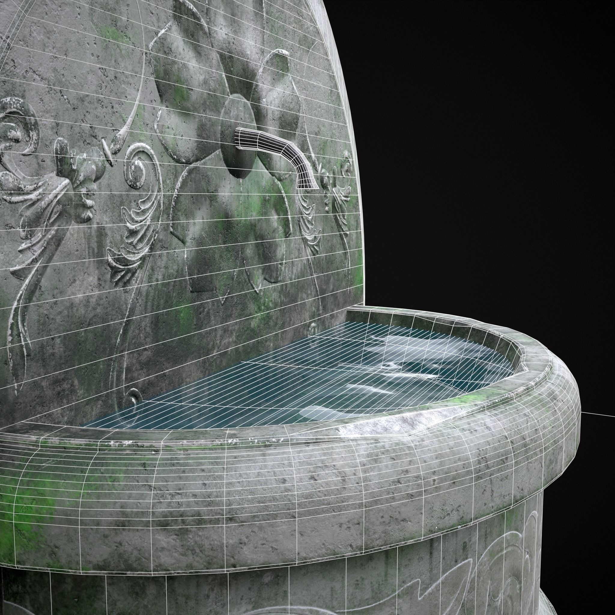 Round Floral Wall Fountain Low-poly 3D model_12