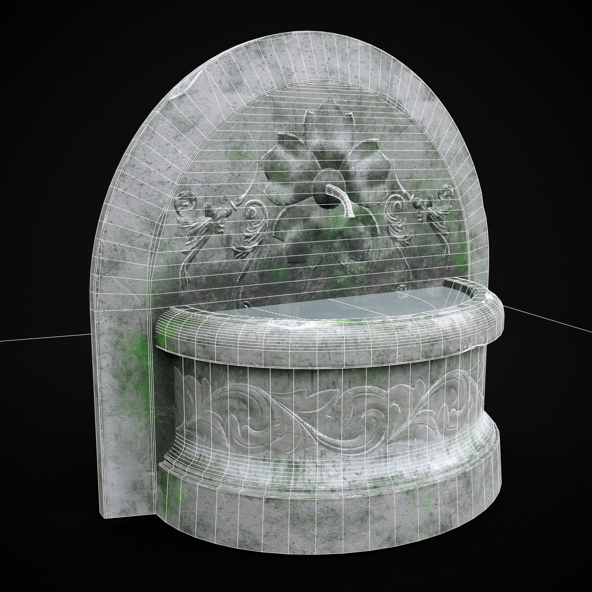 Round Floral Wall Fountain Low-poly 3D model_2