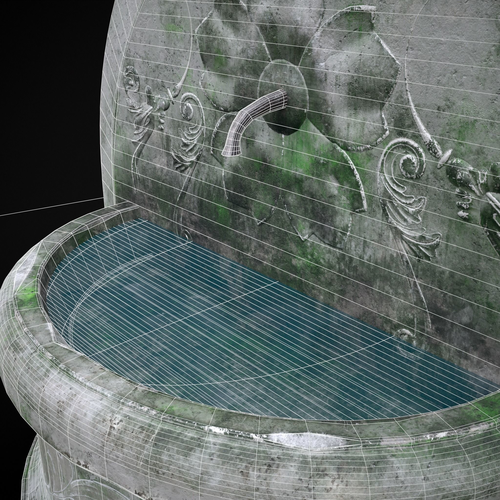 Round Floral Wall Fountain Low-poly 3D model_10