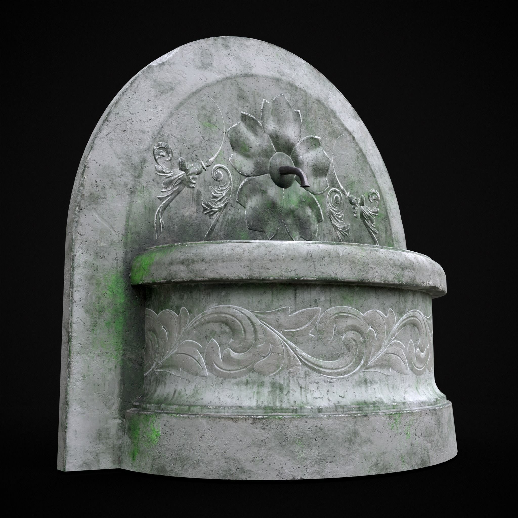 Round Floral Wall Fountain Low-poly 3D model_7