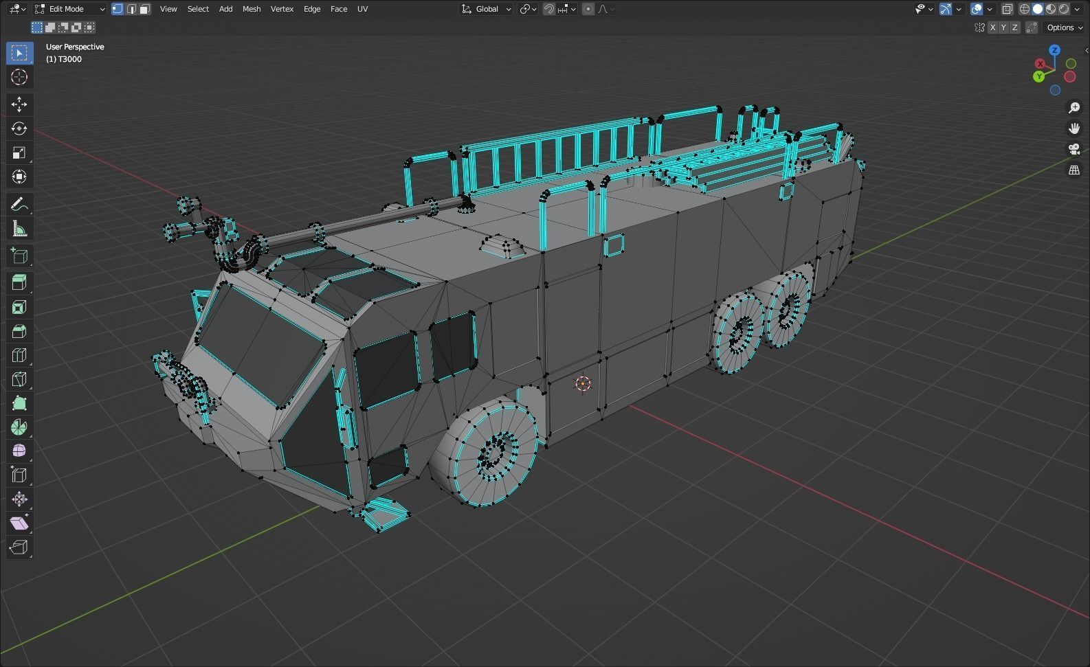 Oshkhosh ARFF T3000 Firetruck 6x6 Low Poly Emergency Blank Low-poly 3D model_9