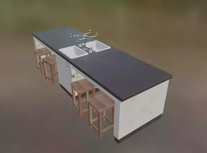 Japanese School Science Bench Low-poly 3D model
