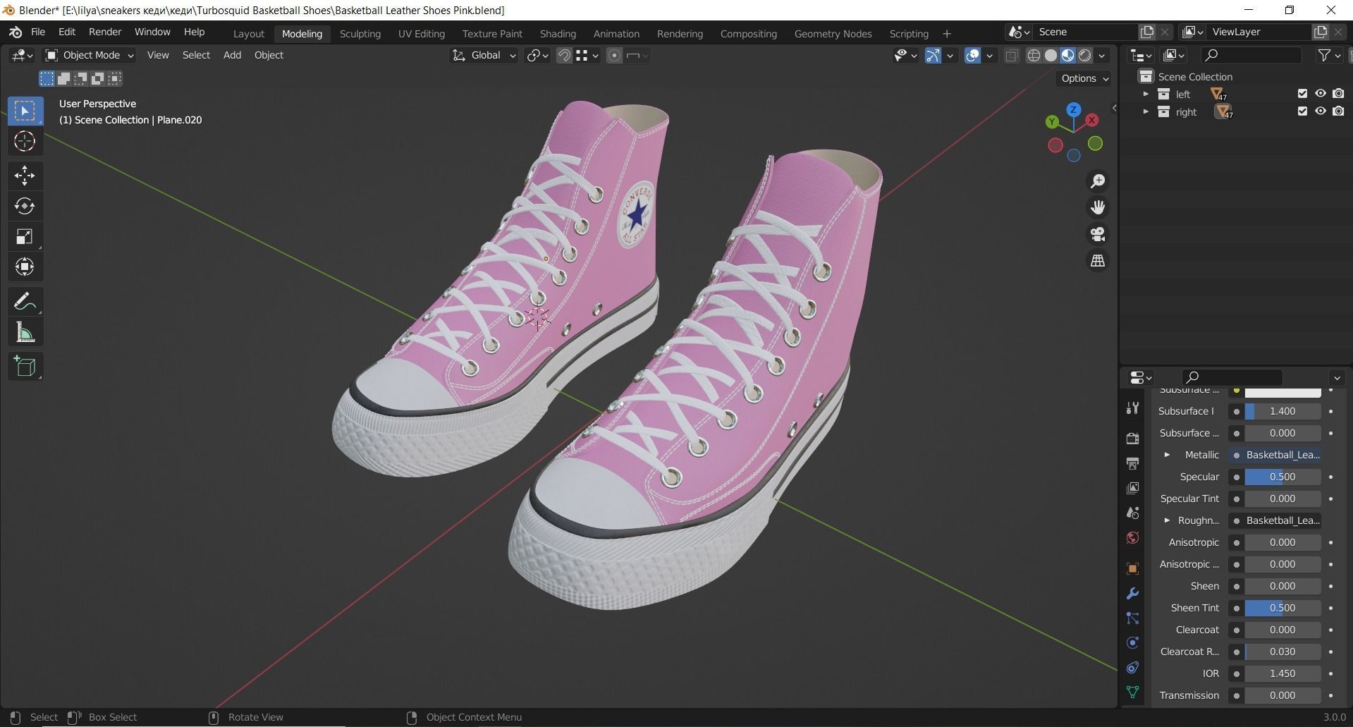 Basketball Leather Shoes Converse All Star Pink 3D model_13