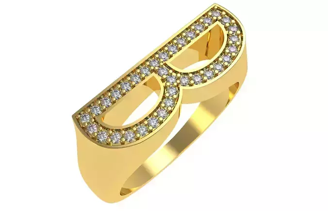 Alphabet B Diamond Ring 3D print model