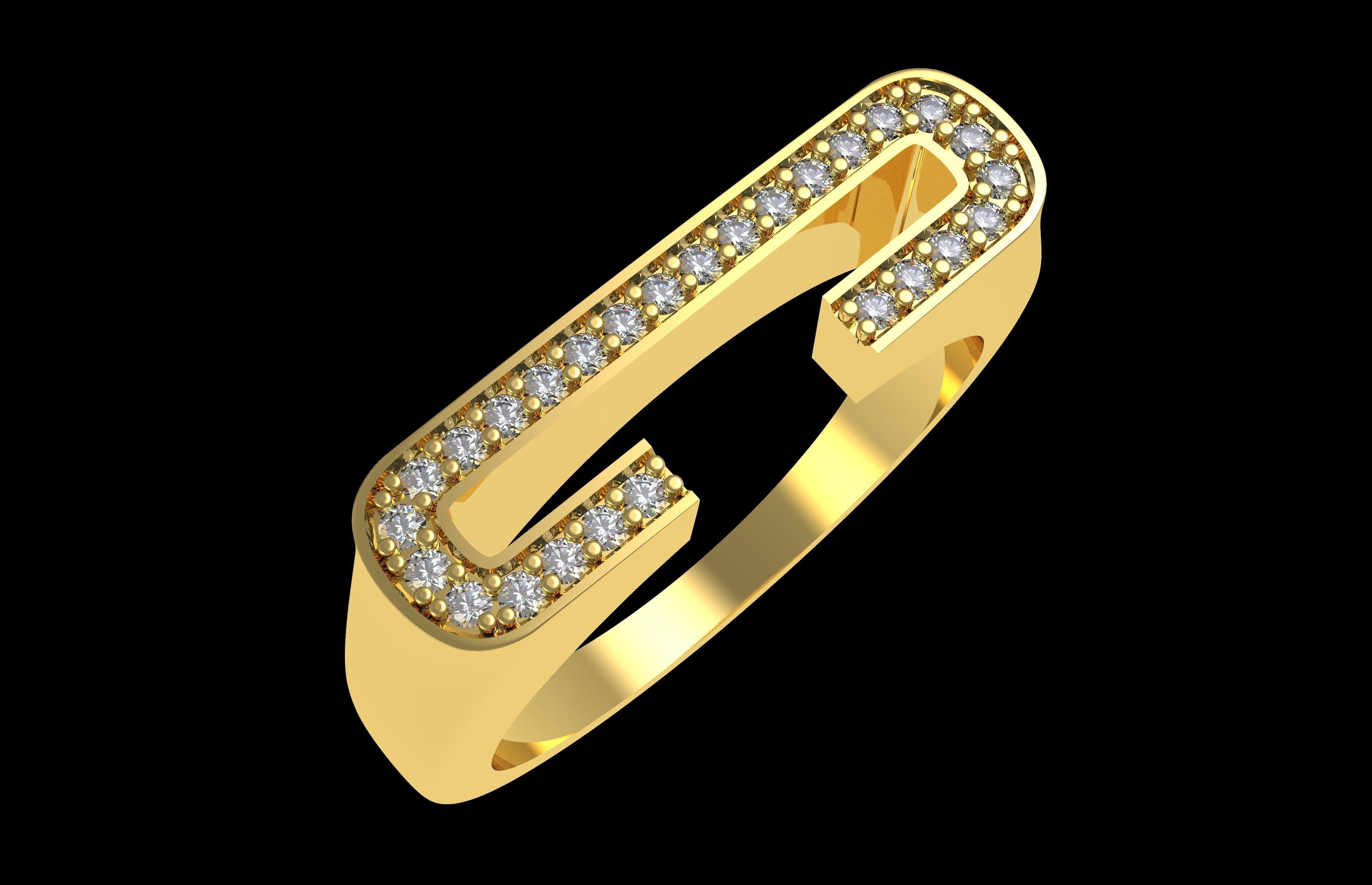 Alphabet C Diamond Ring 3D print model_6