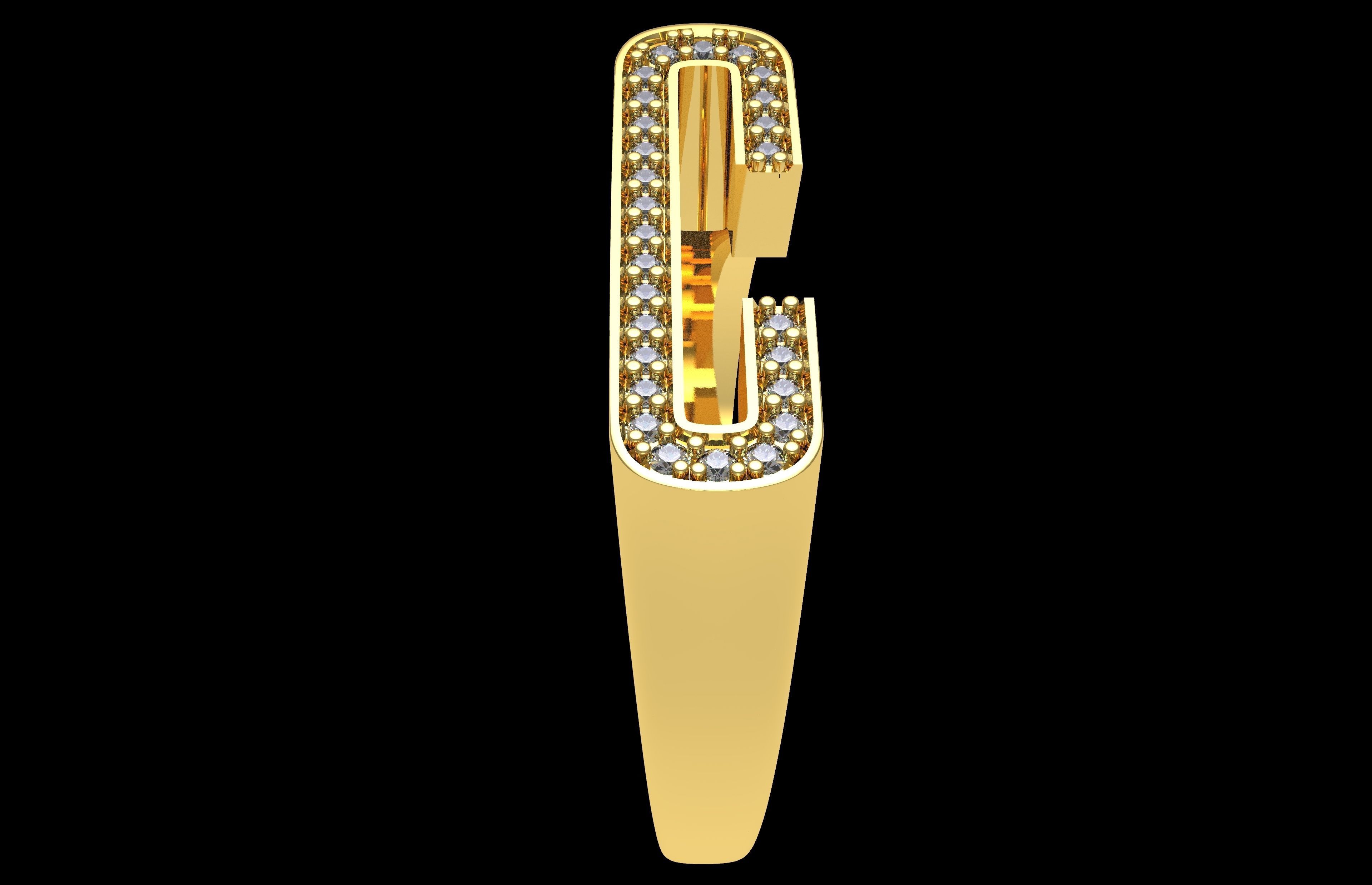Alphabet C Diamond Ring 3D print model_8