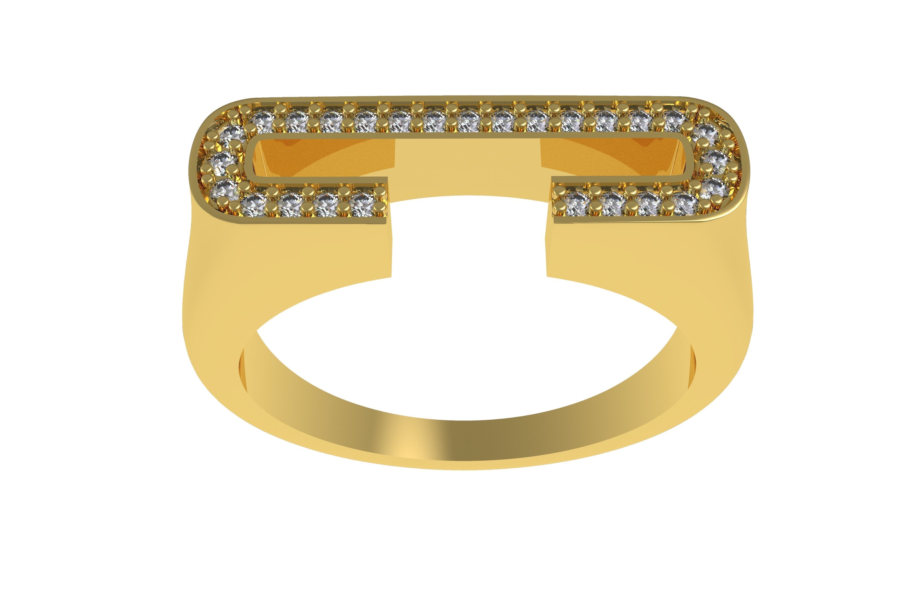 Alphabet C Diamond Ring 3D print model_3