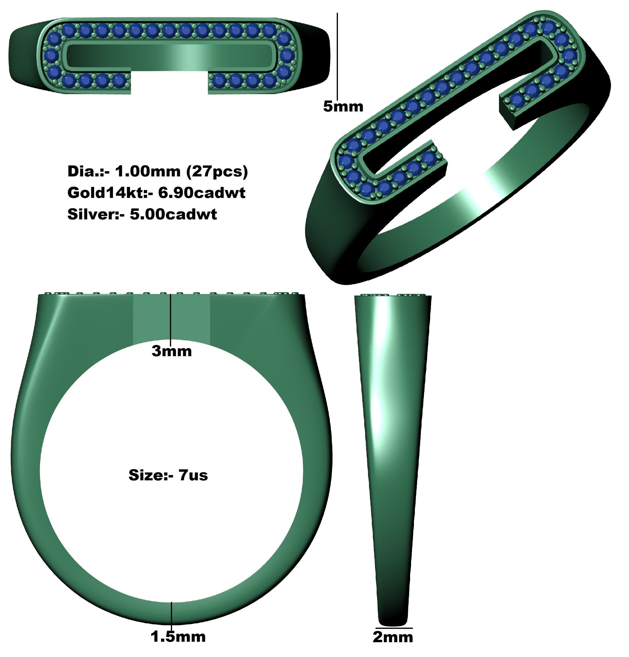 Alphabet C Diamond Ring 3D print model_13