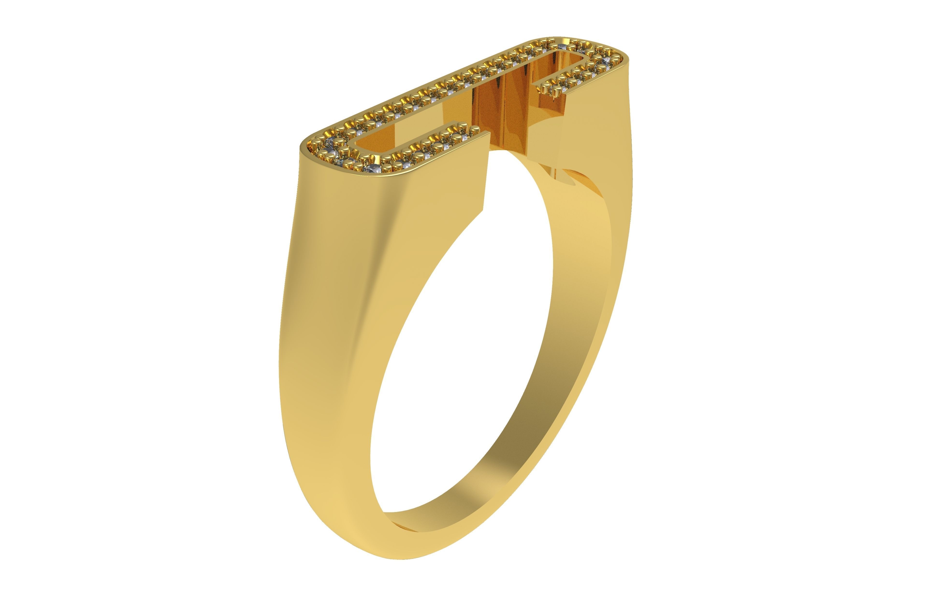 Alphabet C Diamond Ring 3D print model_4