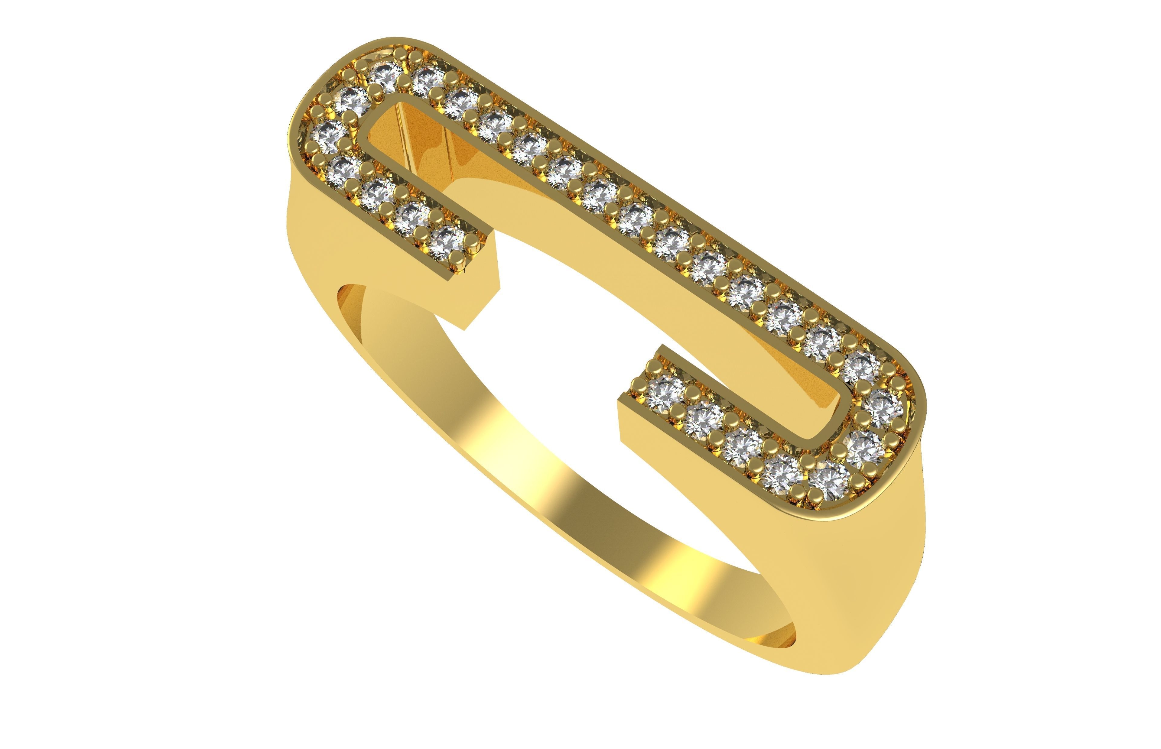 Alphabet C Diamond Ring 3D print model_1