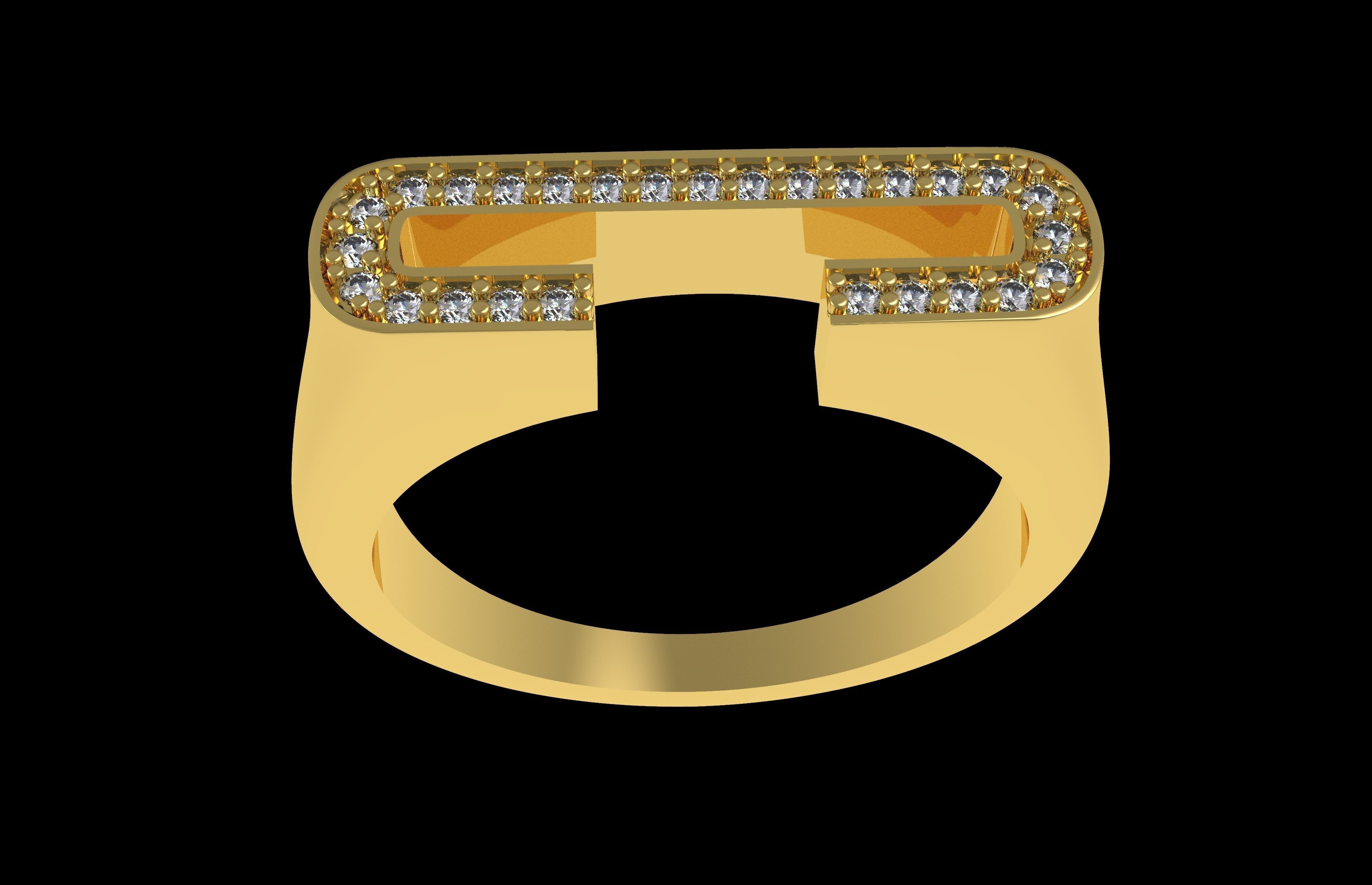 Alphabet C Diamond Ring 3D print model_10