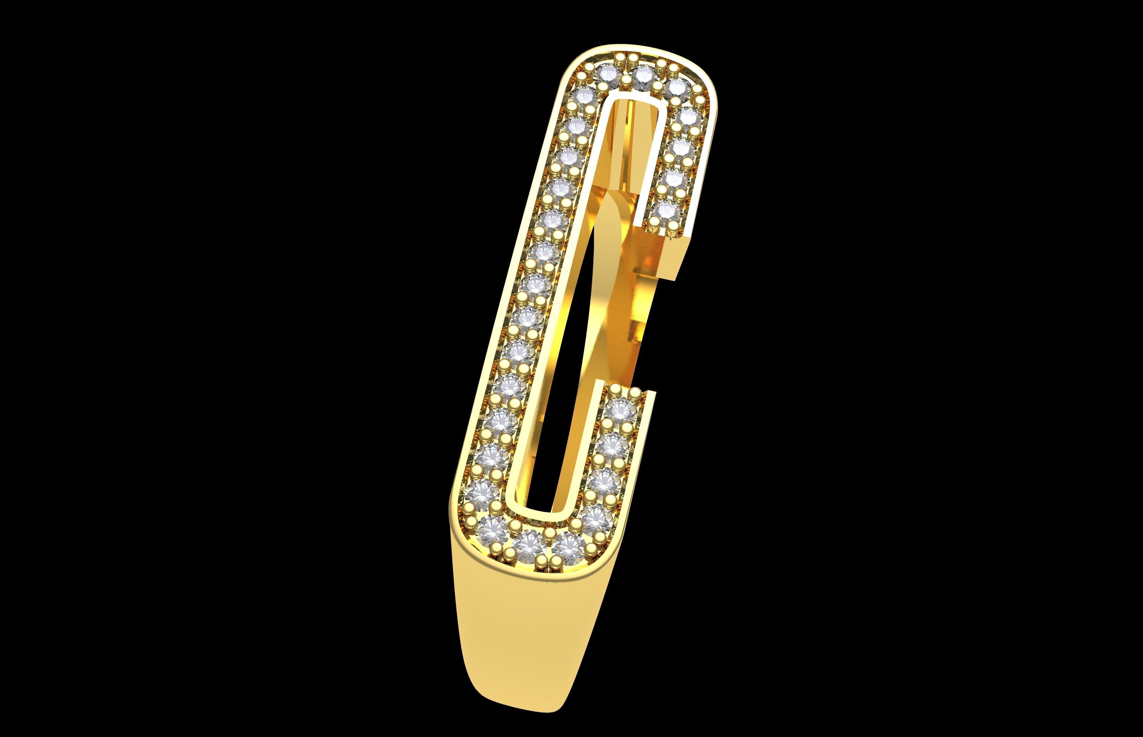 Alphabet C Diamond Ring 3D print model_7