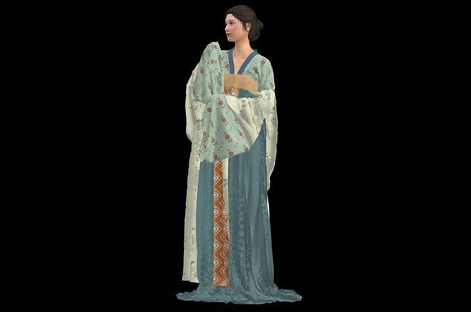 Tang Chest-length Ruqun - Late autumn song Free 3D model