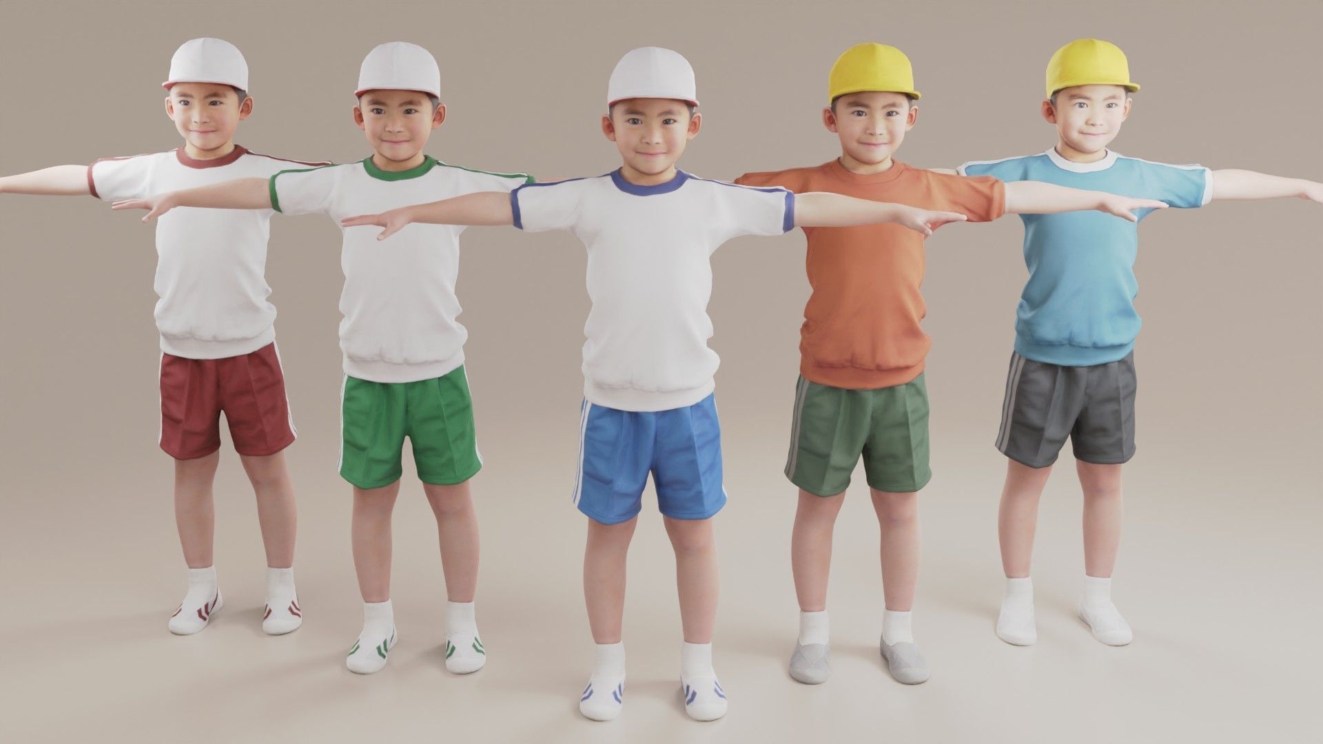 Asian boy in gym uniform 209 Taku Low-poly 3D model_1