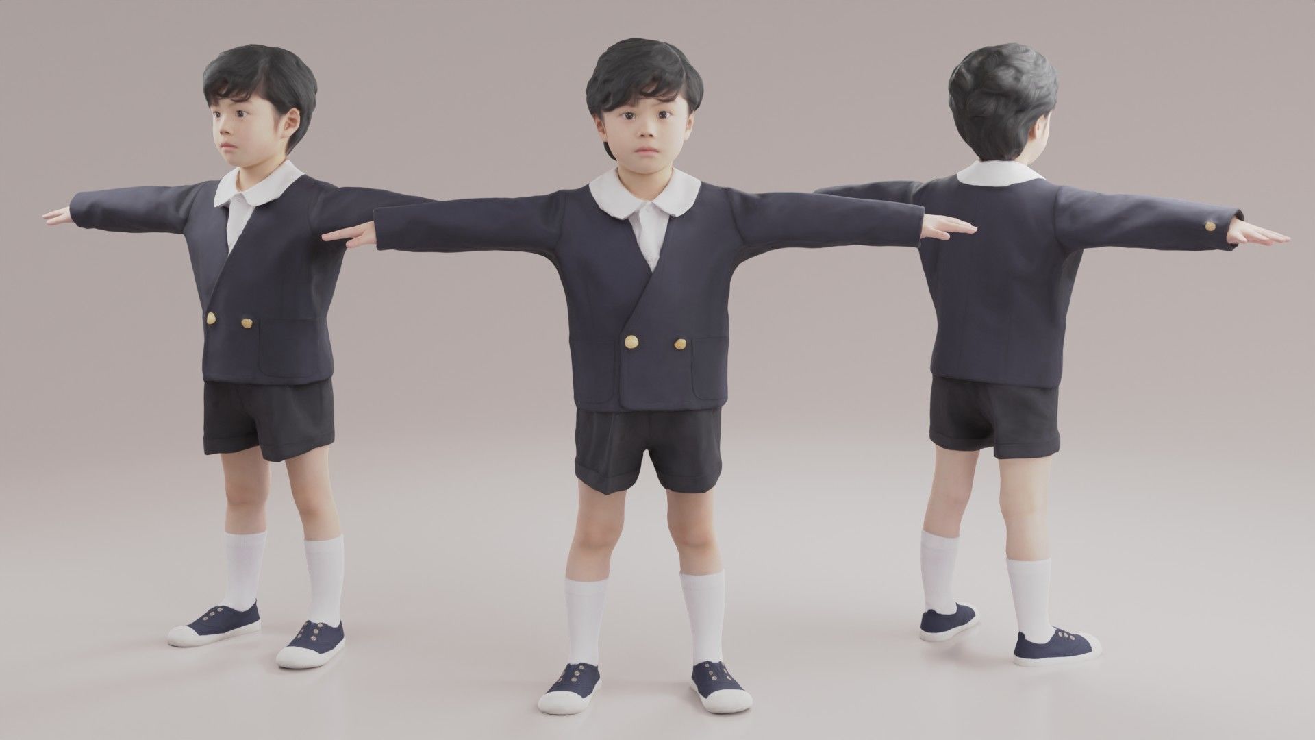 A boy in a kindergarten uniform 223 Rui Low-poly 3D model_3