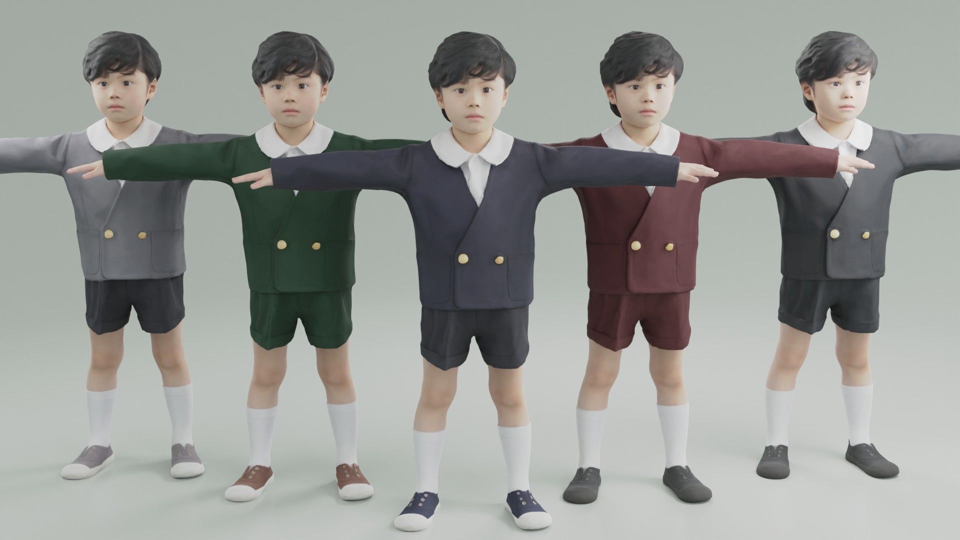 A boy in a kindergarten uniform 223 Rui Low-poly 3D model_4