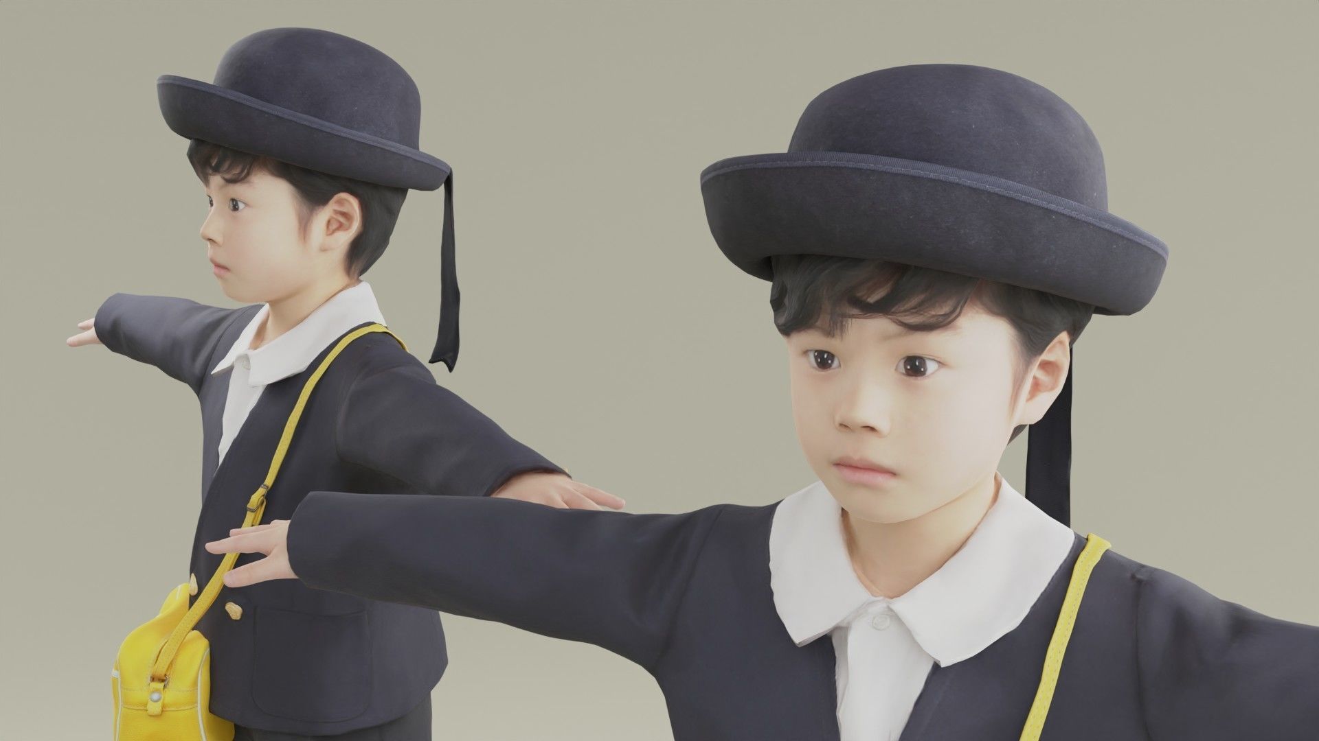 A boy in a kindergarten uniform 223 Rui Low-poly 3D model_5