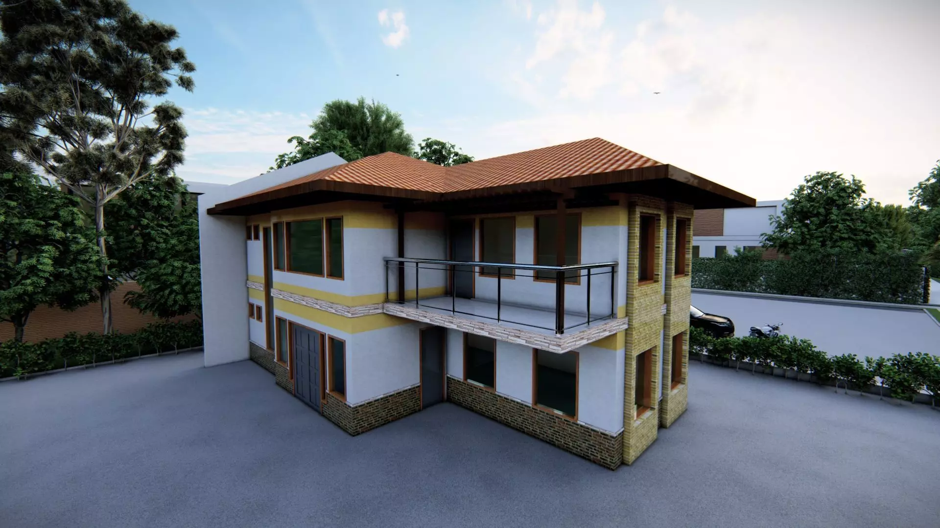 TWO STOREY RESIDENCE WITH FIREWALL 3D model_0