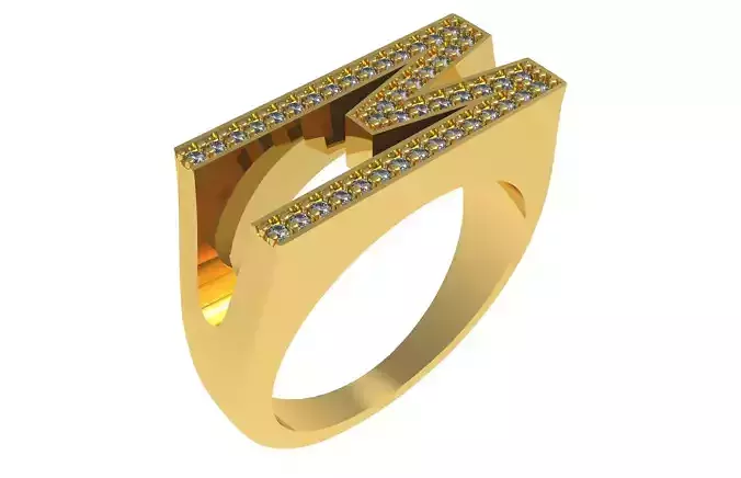 Alphabet M Diamond Ring 3D print model