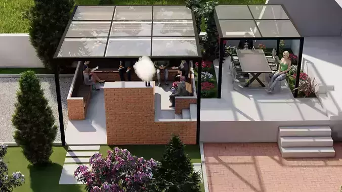 masonry pergola with landscape design and construction documents