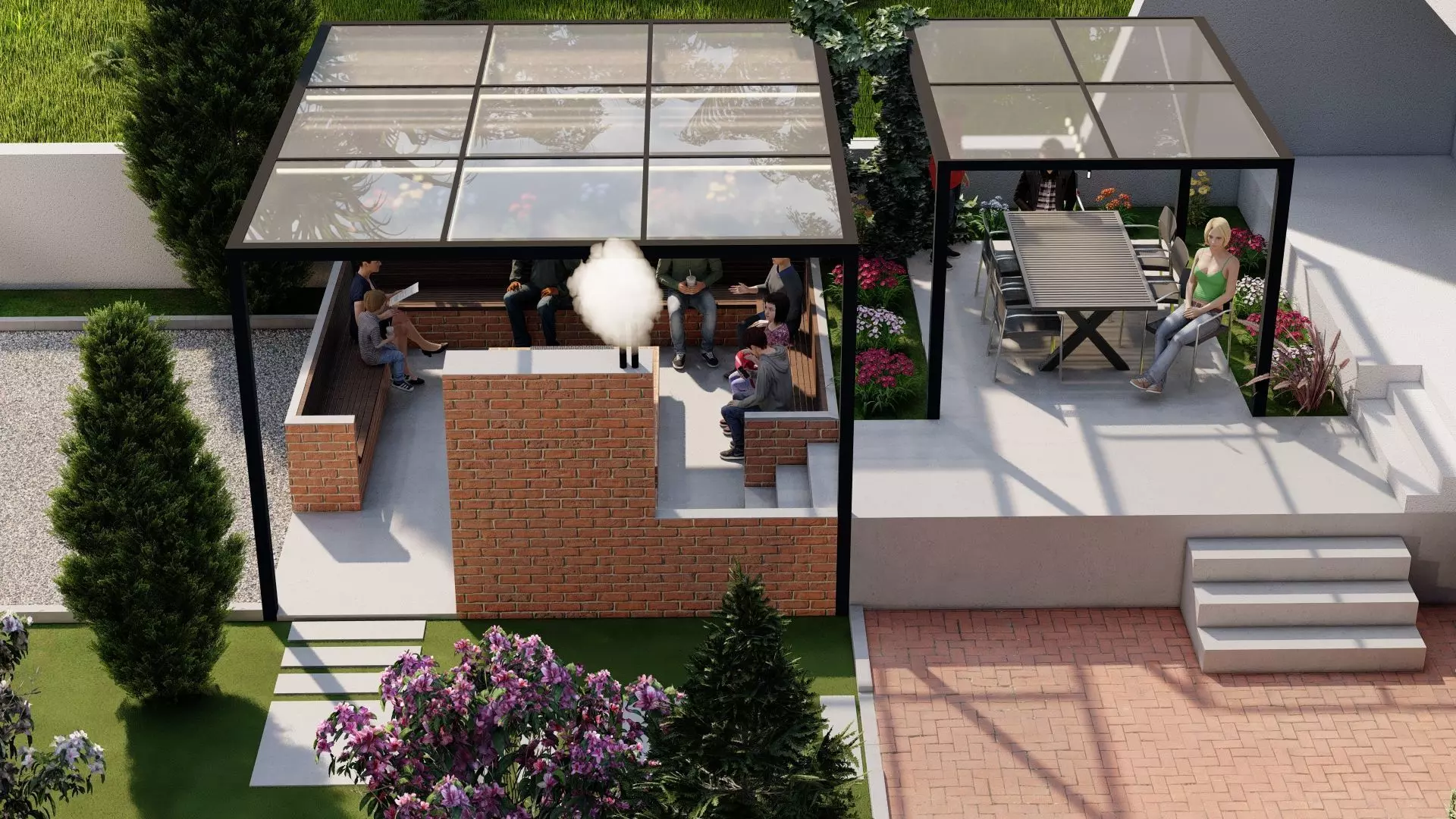 masonry pergola with landscape design and construction documents 3D model_0