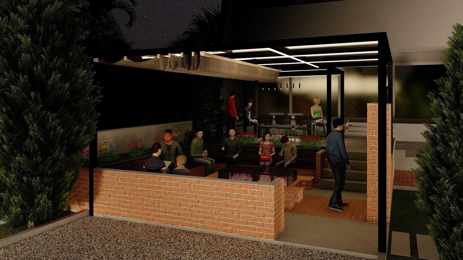 masonry pergola with landscape design and construction documents 3D model_2