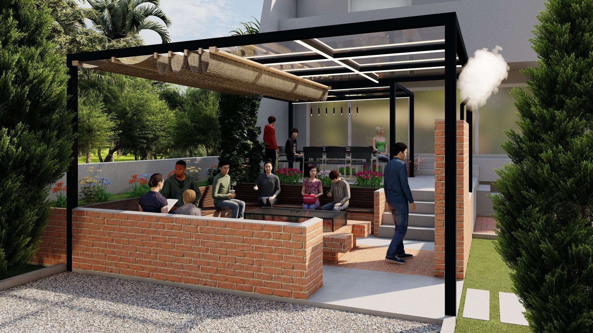 masonry pergola with landscape design and construction documents 3D model_3