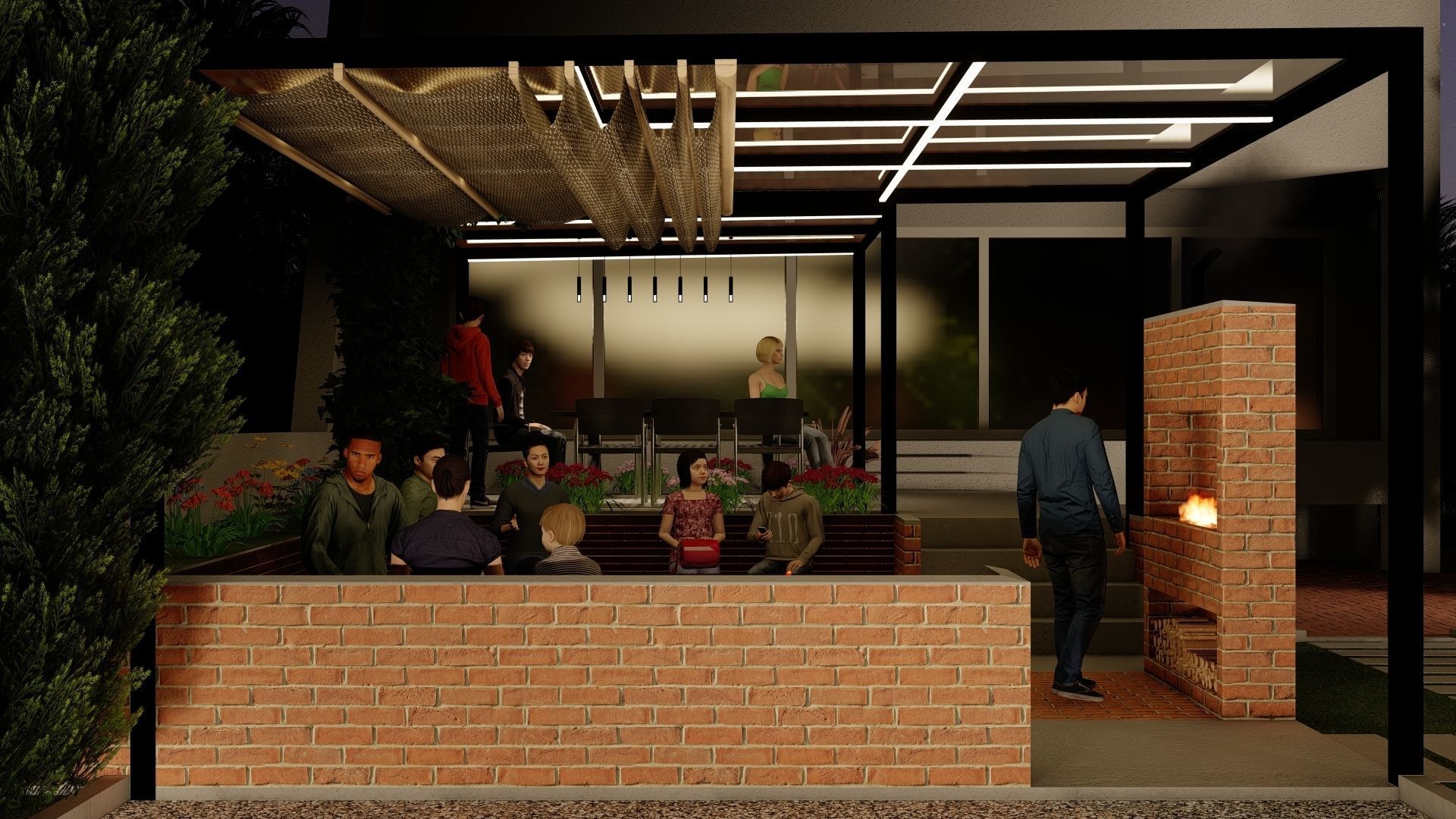 masonry pergola with landscape design and construction documents 3D model_6