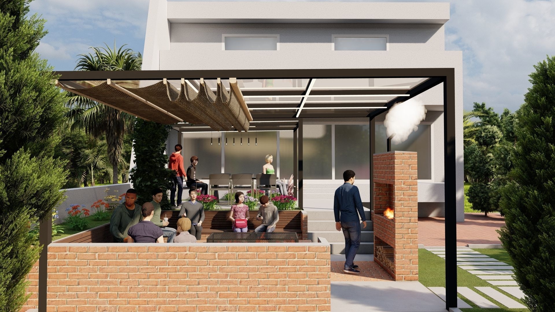 masonry pergola with landscape design and construction documents 3D model_1