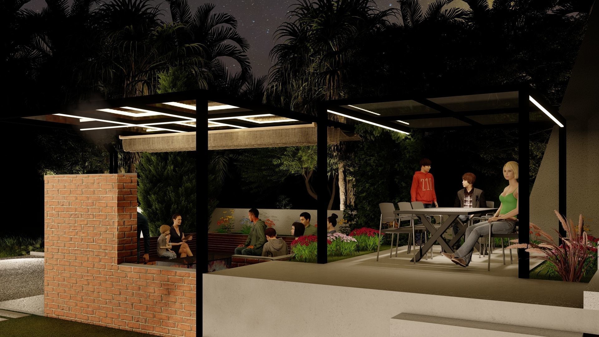 masonry pergola with landscape design and construction documents 3D model_9