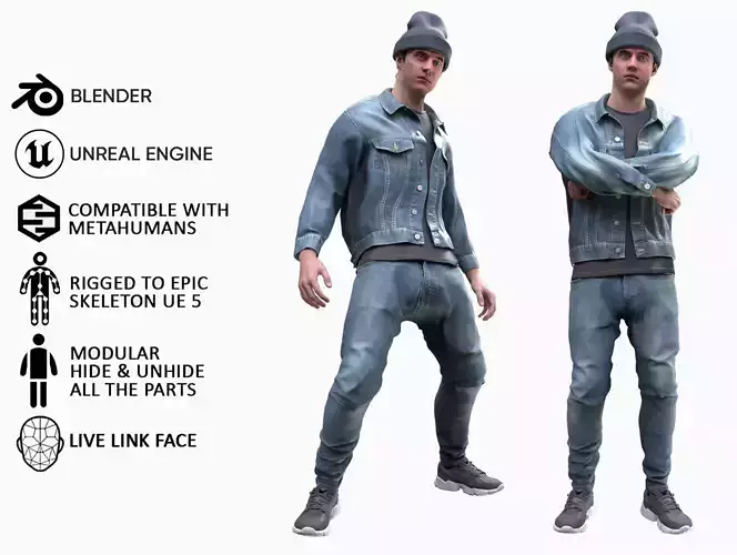 Man - Autumn Outfit 7 - Modular - Rigged Low-poly 3D model