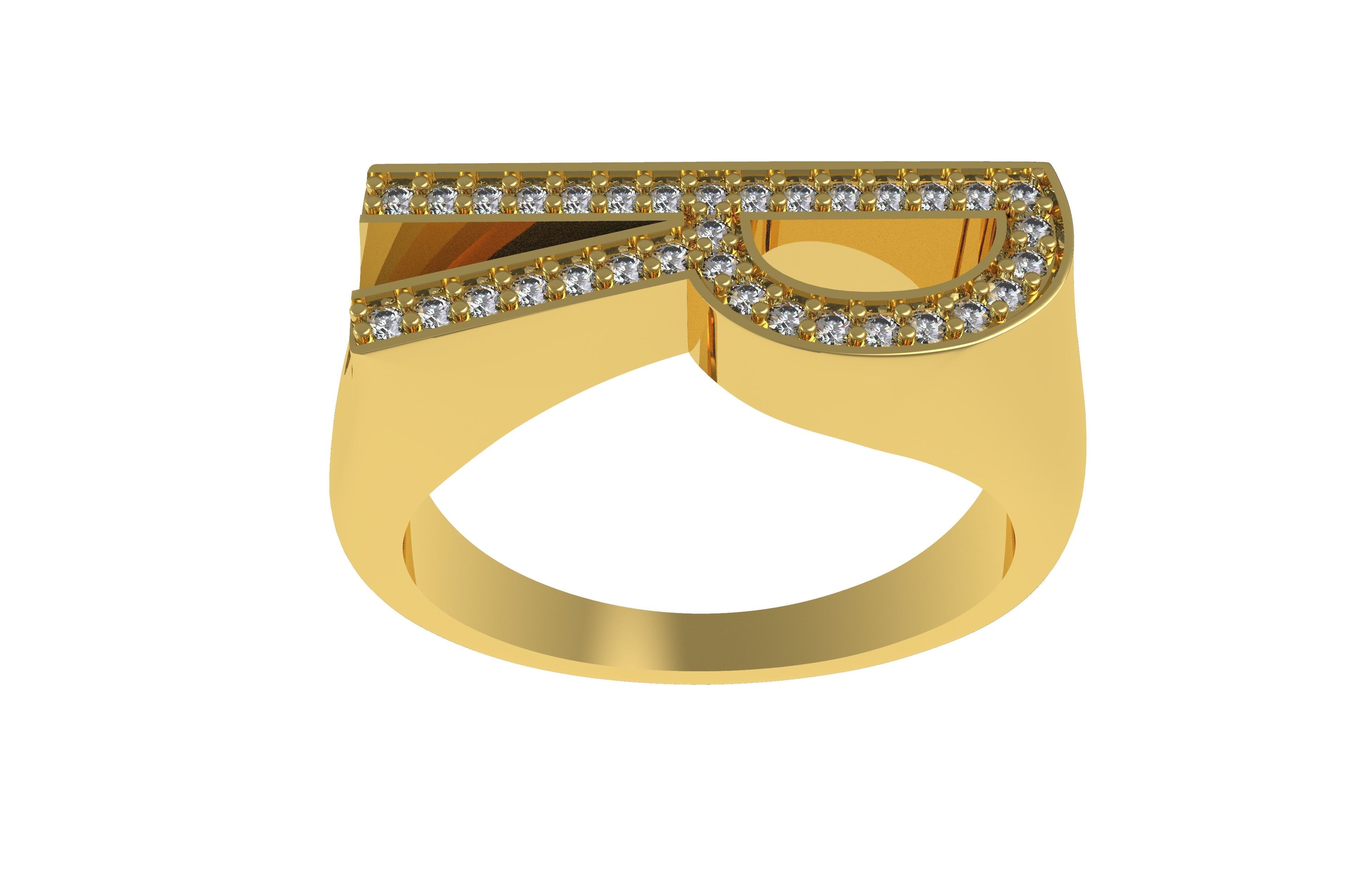 Alphabet R Diamond Ring 3D print model_1