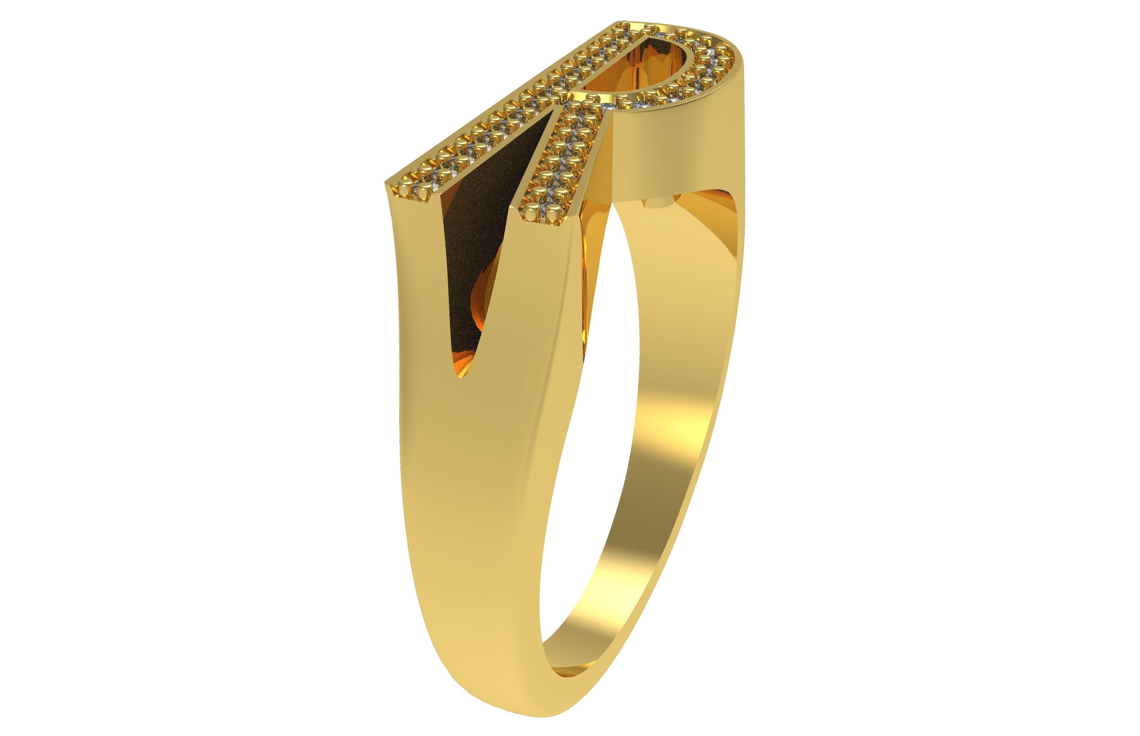 Alphabet R Diamond Ring 3D print model_8