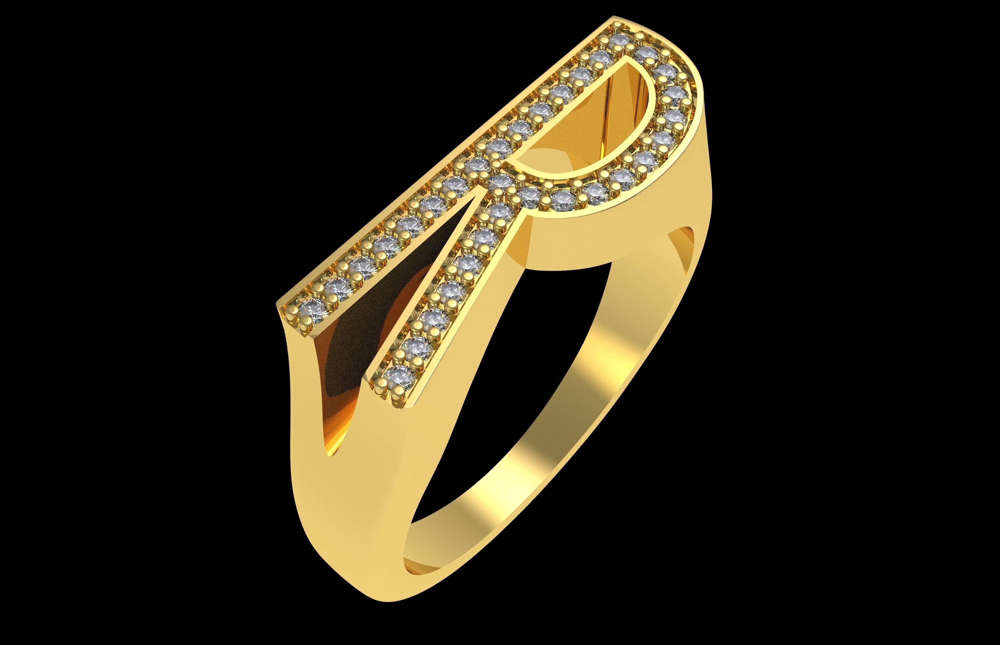 Alphabet R Diamond Ring 3D print model_11