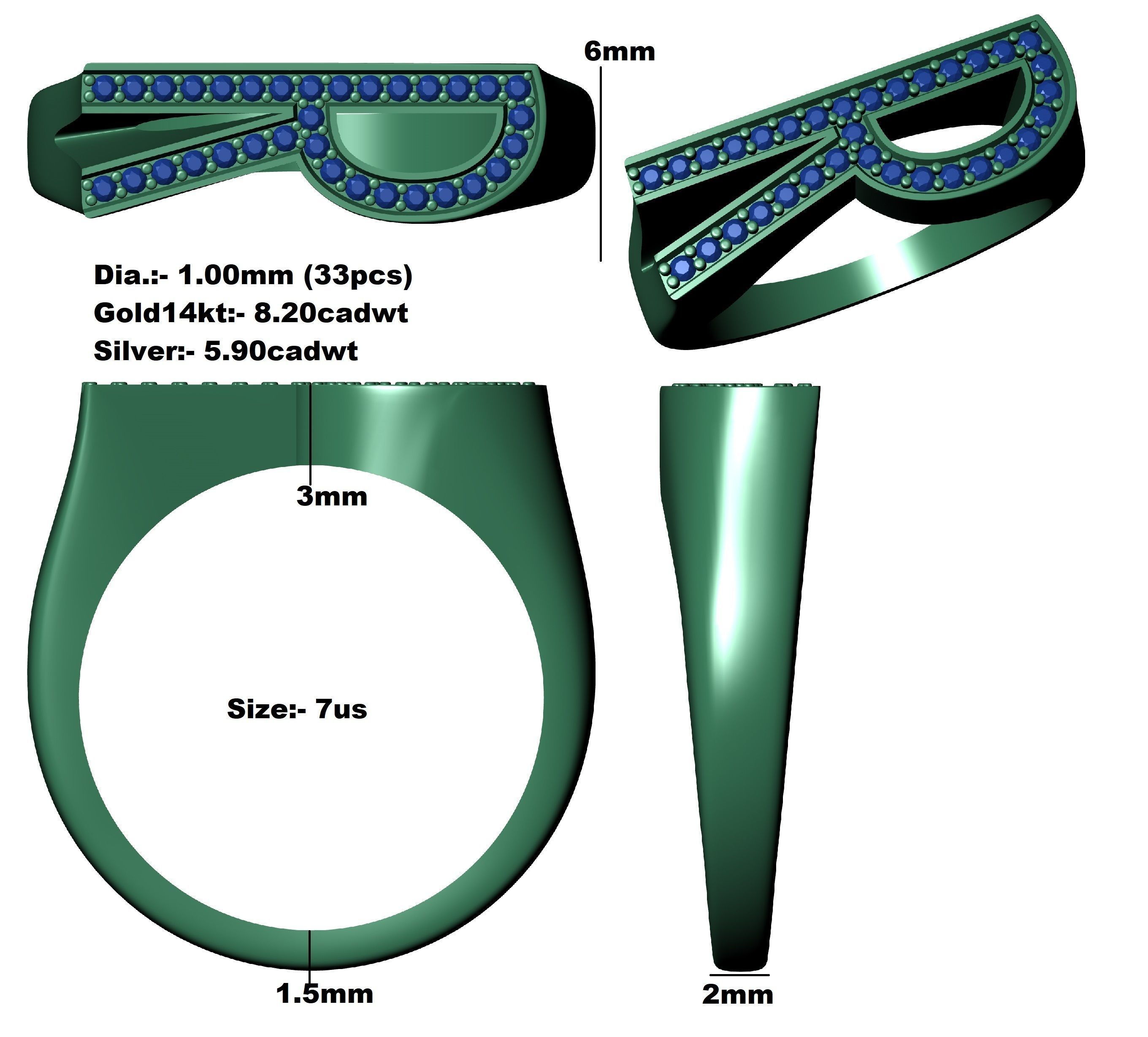 Alphabet R Diamond Ring 3D print model_13