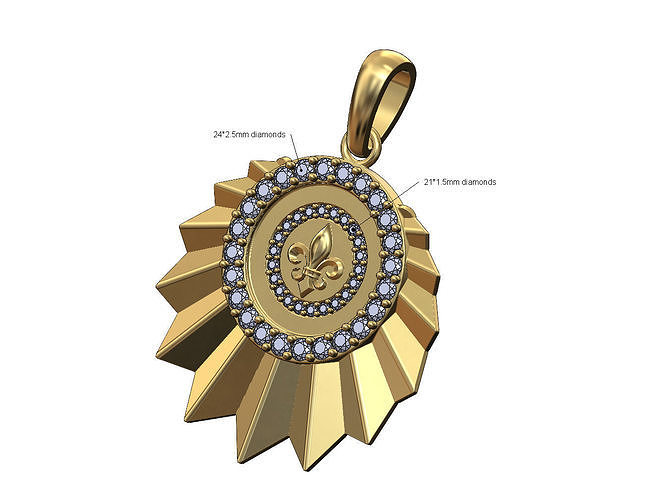 Diamond lily halo sunburst faceted pendant with bail 3D print model