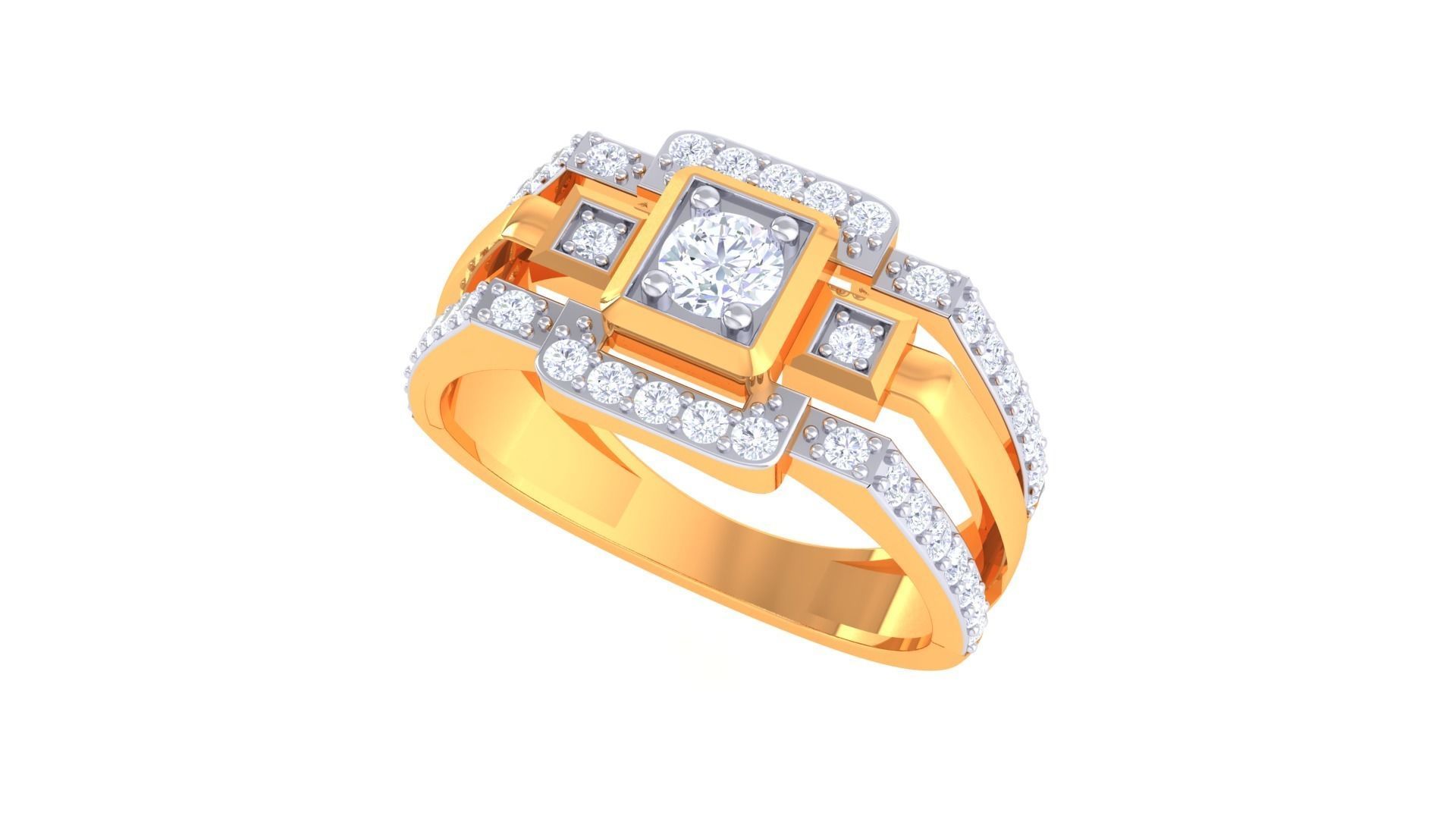 Solitaire Men Groom Gents Diamond Ring 3dm stl obj mtl 3mf glb 3D print model_2