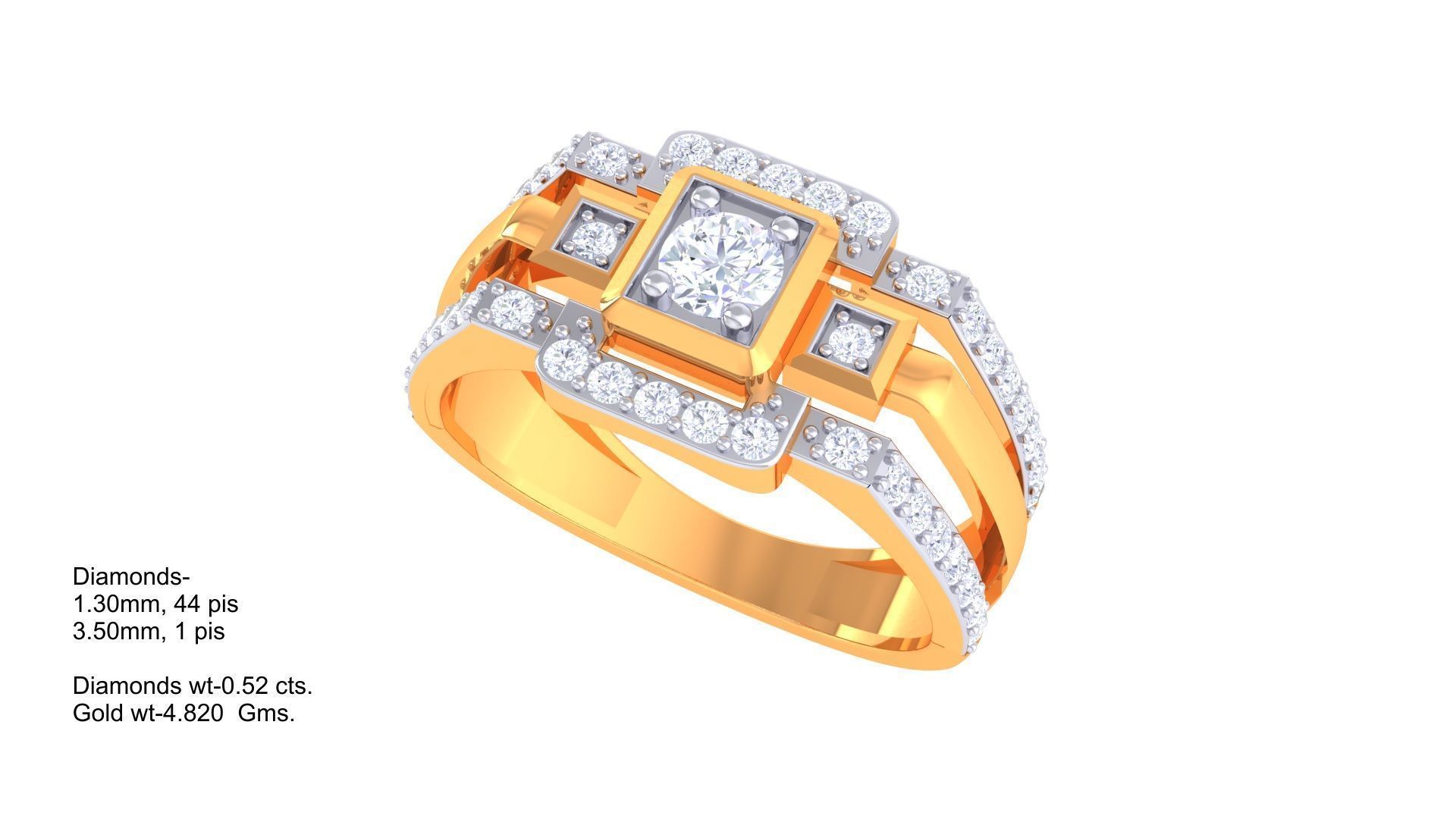 Solitaire Men Groom Gents Diamond Ring 3dm stl obj mtl 3mf glb 3D print model_4