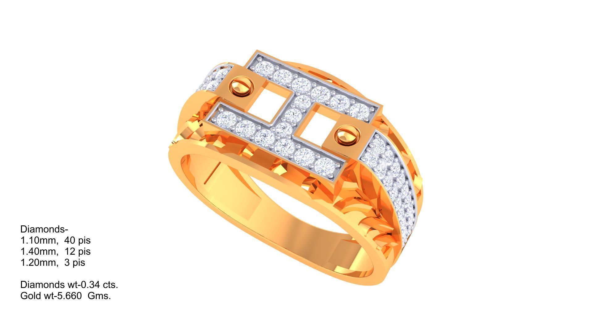 Letter H Screw Head Men Groom Gents Diamond Ring 3dm stl obj 3D print model_3