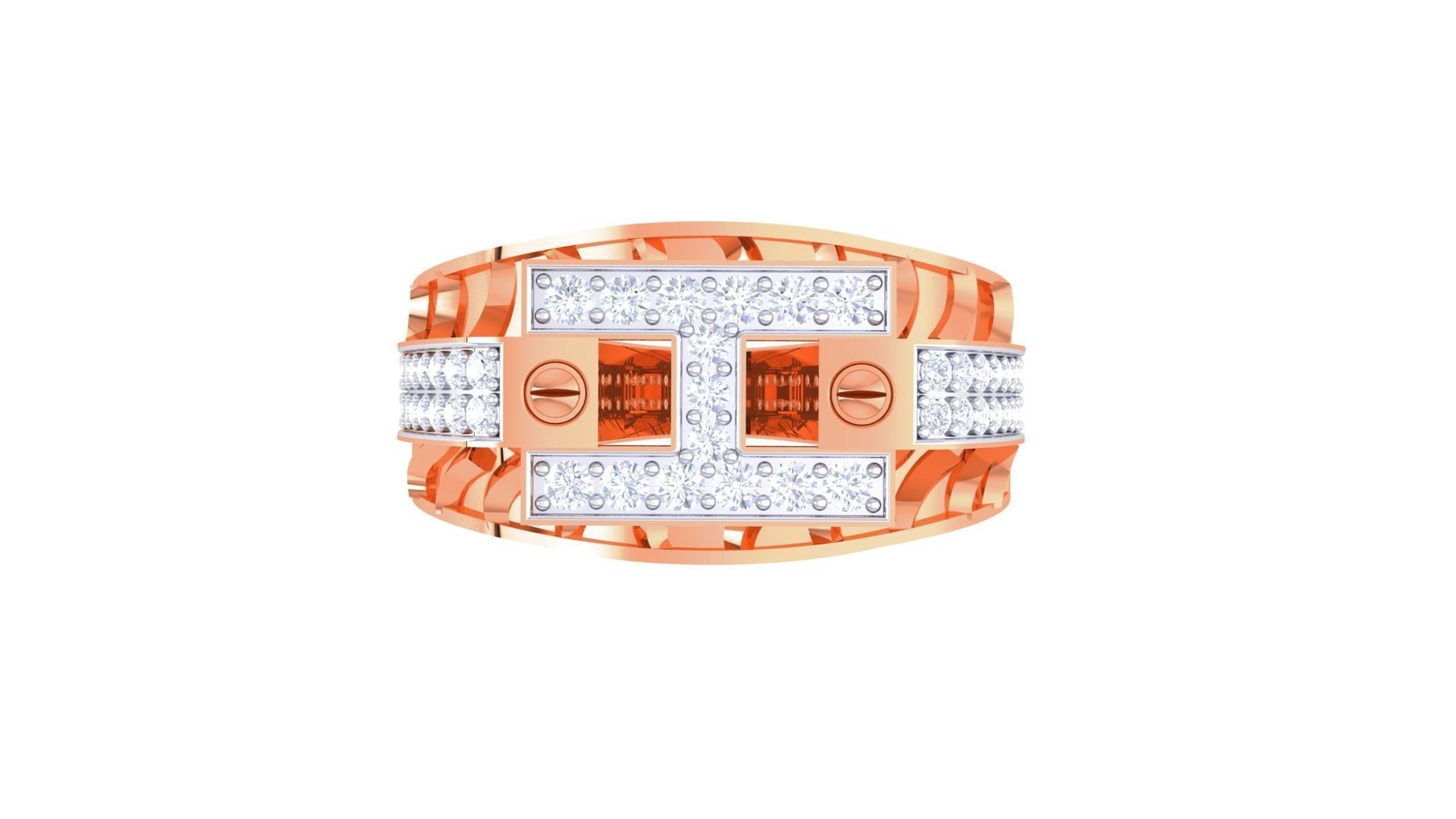 Letter H Screw Head Men Groom Gents Diamond Ring 3dm stl obj 3D print model_7