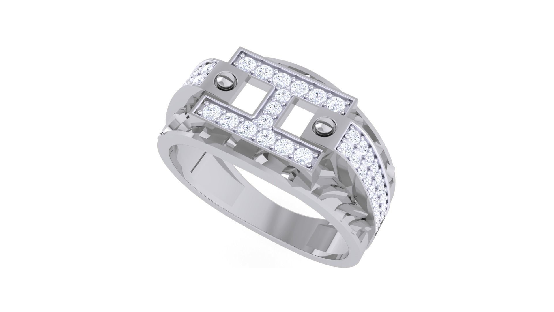 Letter H Screw Head Men Groom Gents Diamond Ring 3dm stl obj 3D print model_1